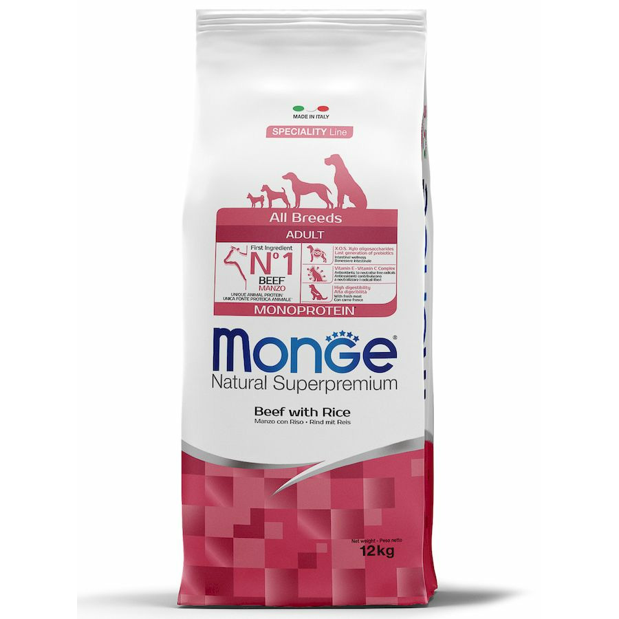 фото Сухой корм для собак monge monoprotein all breeds, все породы, говядина, рис, 12кг