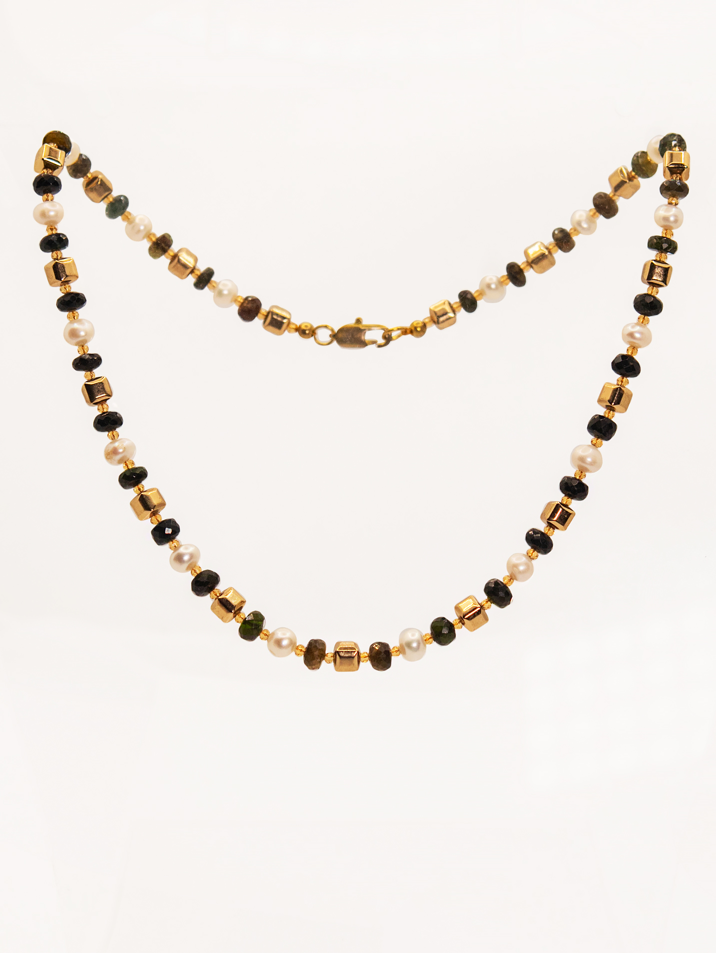 Ожерелье из бижутерного сплава 45 см Helena Эпоха, гематит/жемчуг/турмалин/циркон