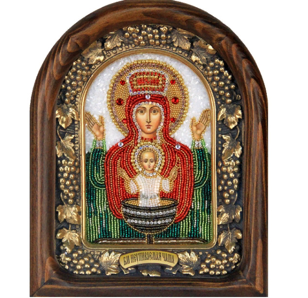 

Икона Дивеевская Пресвятой Богородицы Неупиваемая Чаша, из бисера, ручная работа, 18х23 см