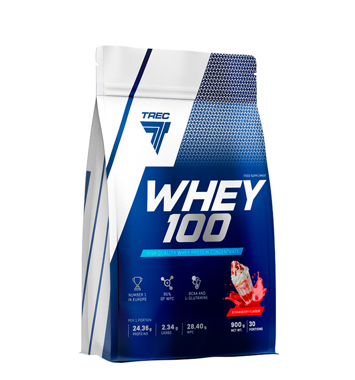 Trec Nutrition Whey 100, 900 г, вкус: клубника