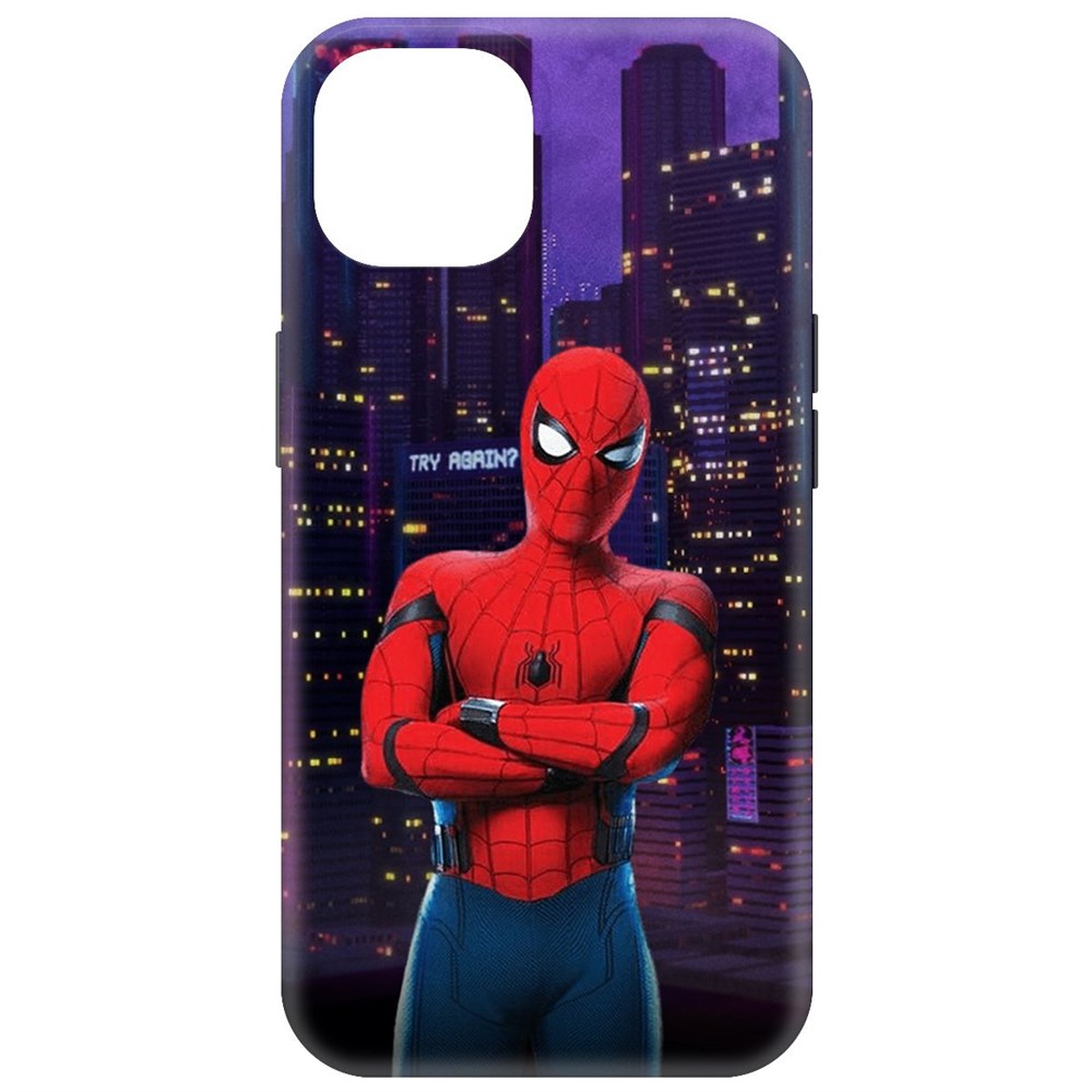 

Чехол-накладка Krutoff Soft Case Человек-Паук. На крыше для iPhone 15 черный