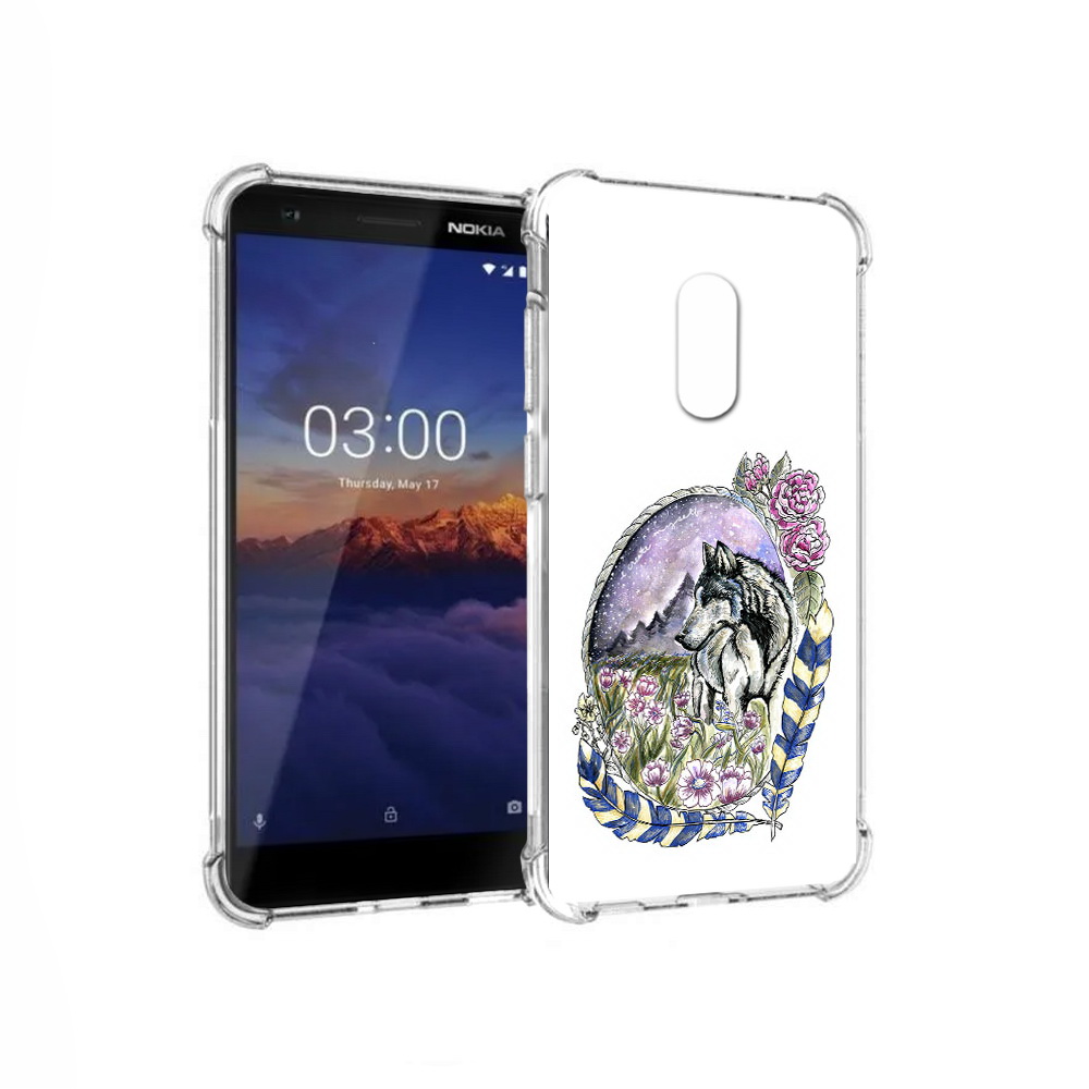 

Чехол MyPads Tocco для Nokia 3.1 нарисованный волк в цветах с перьями (PT114125.119.509), Прозрачный, Tocco