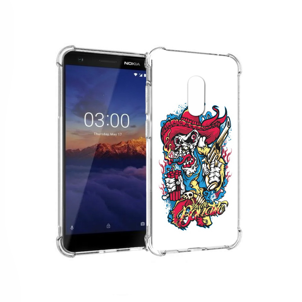 

Чехол MyPads Tocco для Nokia 3.1 нарисованный скелет с писталетом (PT114125.119.513), Прозрачный, Tocco