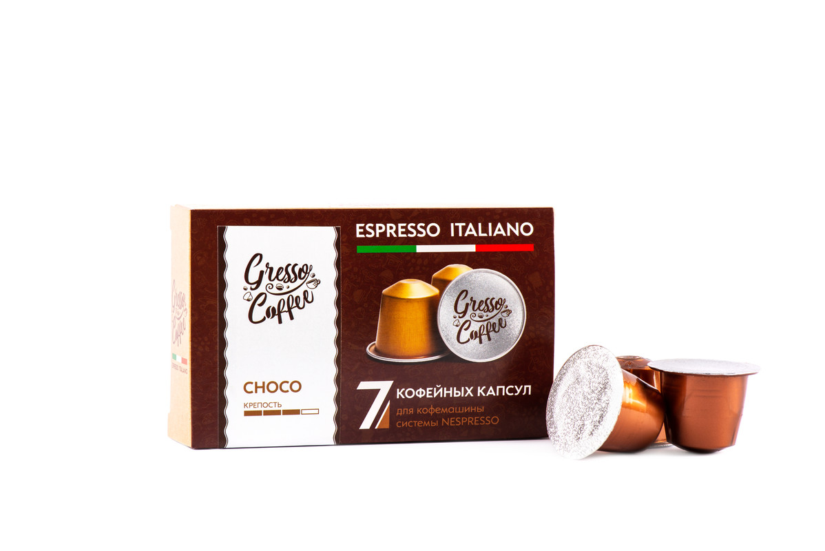 фото Кофе в капсулах gresso coffee choco для кофемашины nespresso (неспрессо), 7 шт.