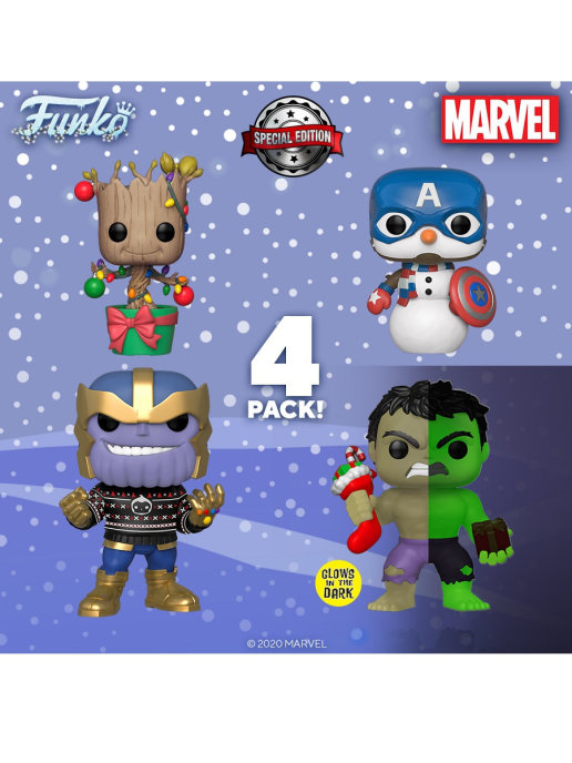 фото Фигурка funko pop! hulk: hulk; groot; cap snowman; thanos