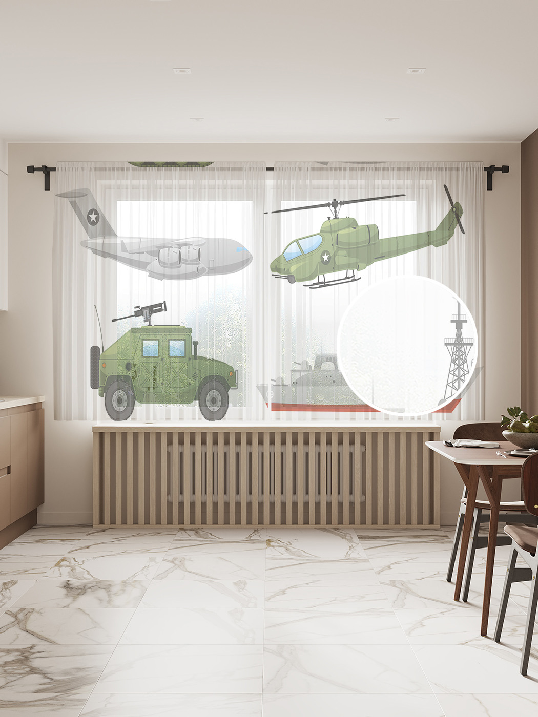 

Фототюль JoyArty "Боевая техника", 145x180 см (2 полотна со шторной лентой + 50 крючков), Боевая техника