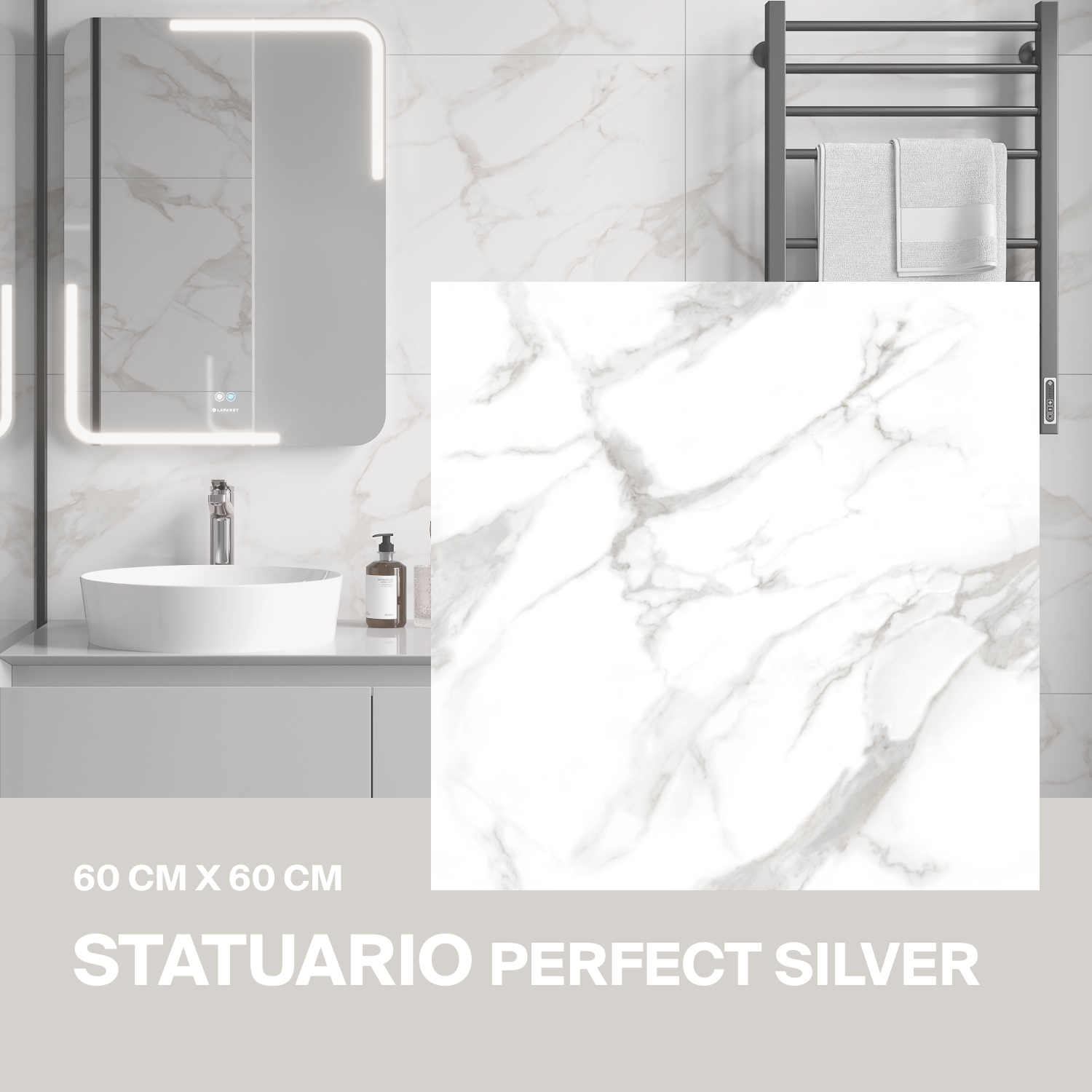 

Керамогранит Ceradim Statuario Perfect Silver белый 60х60 Полированный в уп. 1,44м2 4 шт, Statuario Perfect Silver