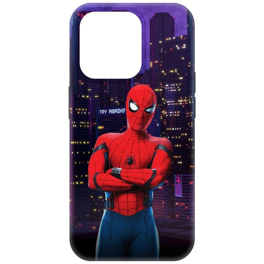 

Чехол-накладка Krutoff Soft Case Человек-Паук. На крыше для iPhone 15 Pro черный