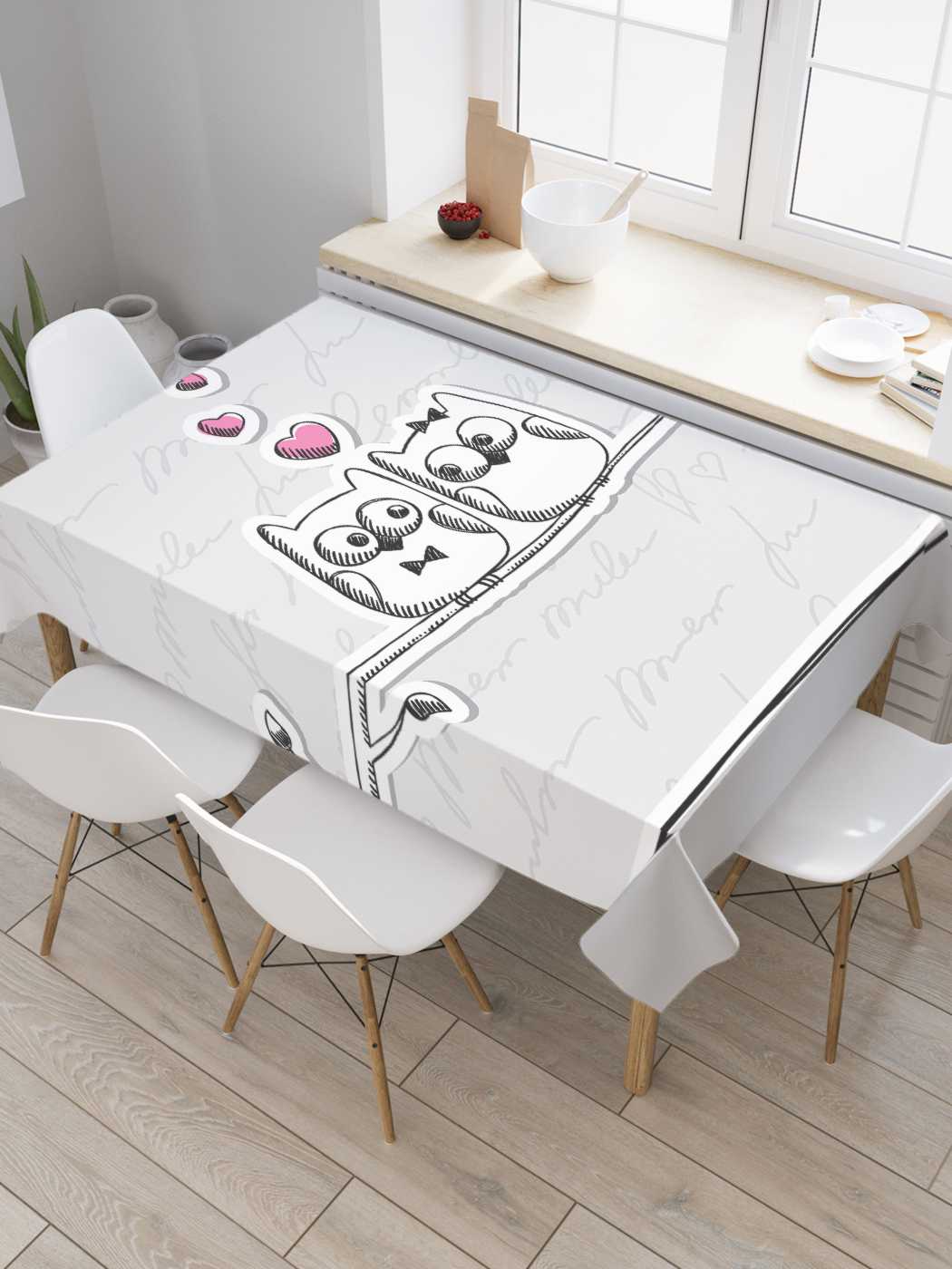 

Скатерть прямоугольная JoyArty "Беседа влюбленных сов" из оксфорда, 180x145 см, Серый, Беседа влюбленных сов