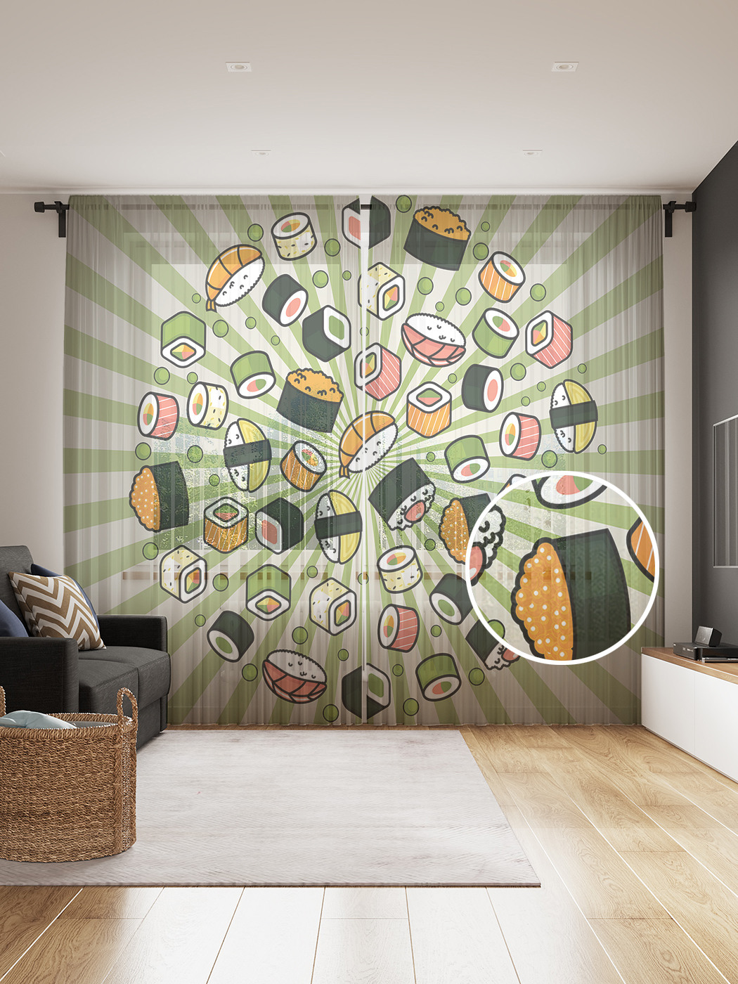 

Фототюль JoyArty "Суши и роллы", 145x265см (2 полотна со шторной лентой + 50 крючков), Суши и роллы