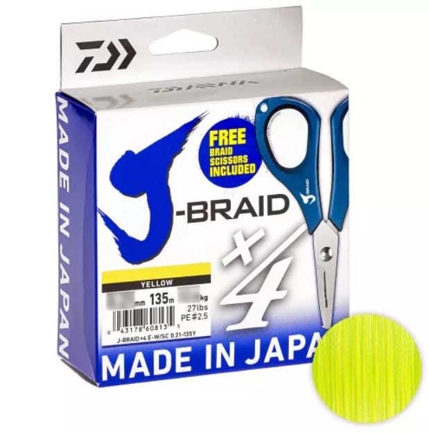 

Шнур Daiwa J-Braid X4E W/SC 135м. 0.10мм. YELLOW, Желтый, J-braid X4 W/SC