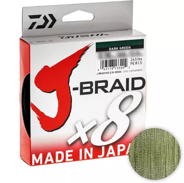 

Шнур Daiwa J-braid X8 150м. 0.06мм. DARK GREEN, Зеленый, J-braid X8