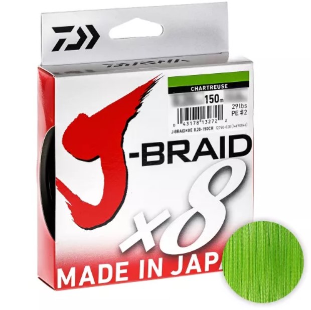 

Шнур Daiwa J-braid X8 150м. 0.20мм. CHARTREUSE, Зеленый, J-braid X8