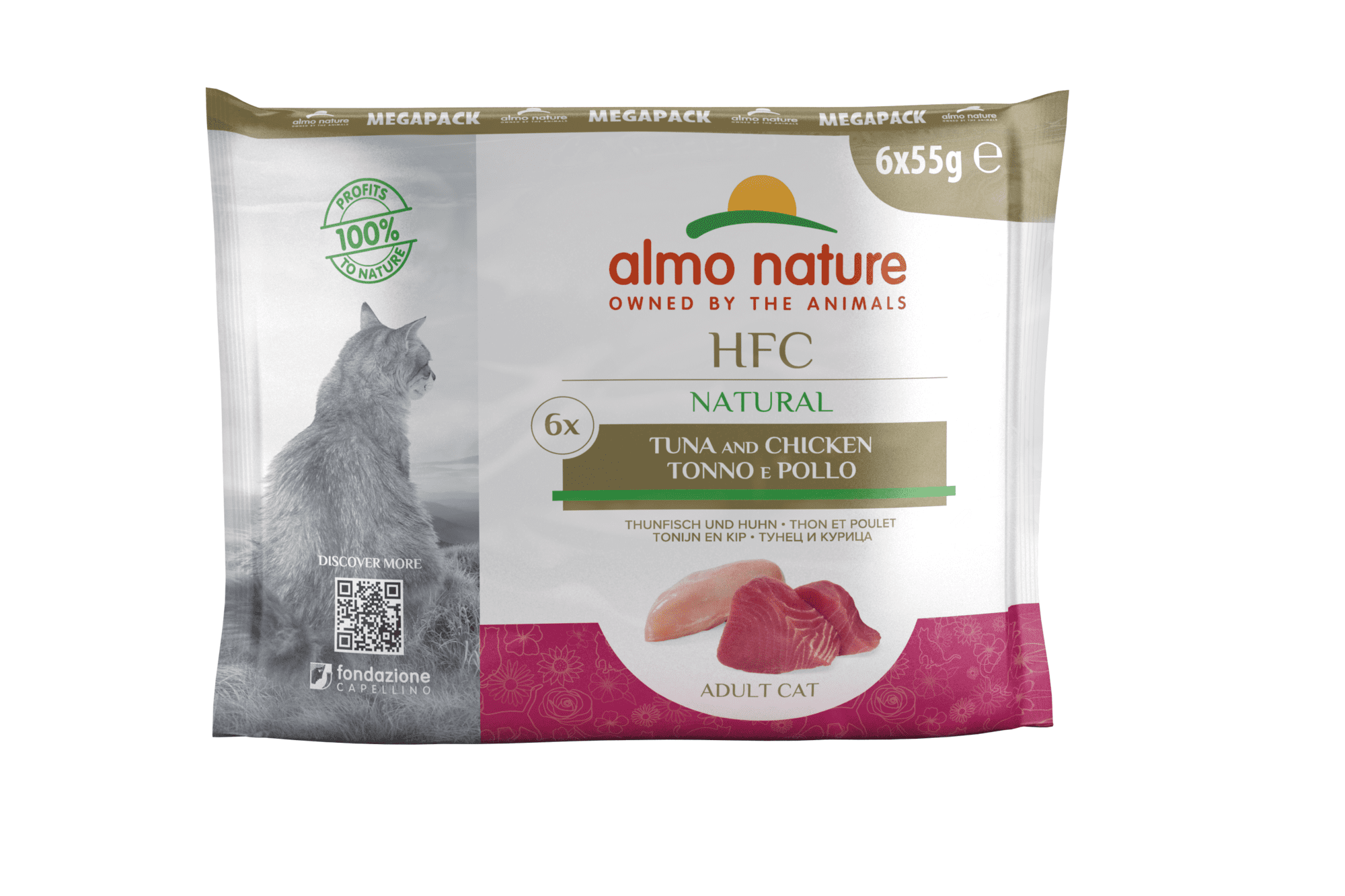 Влажный корм для кошек Almo Nature HFC Natural, тунец и курица, 6шт по 55г