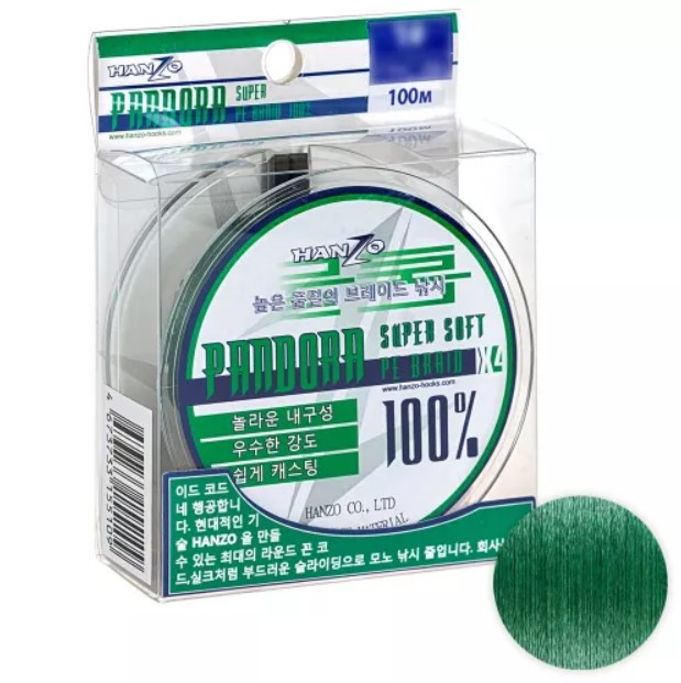Шнур Hanzo Pandora Green X4 100м. 0.10мм.