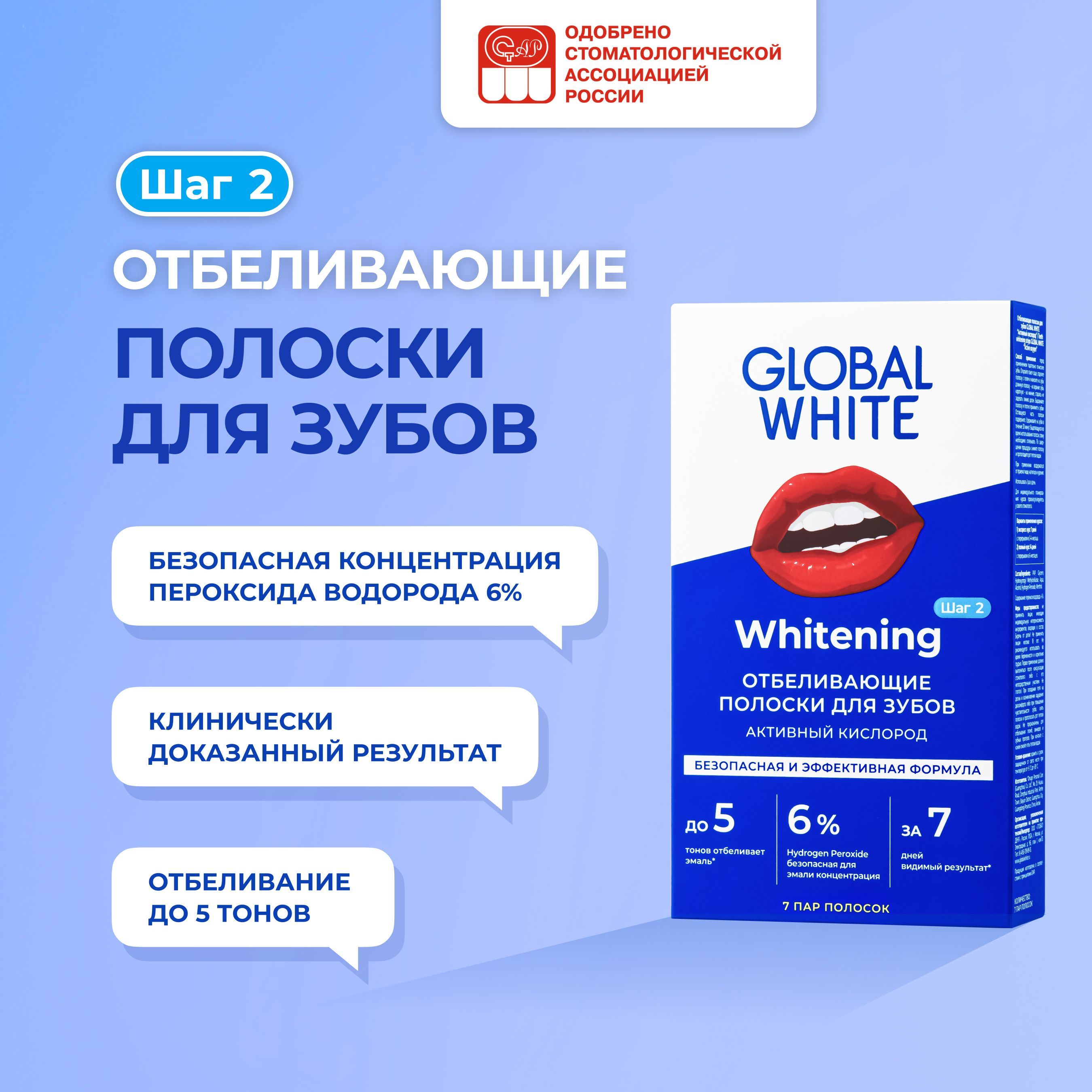 Пластина для отбеливания зубов Global White Teeth Whitening Strips Express