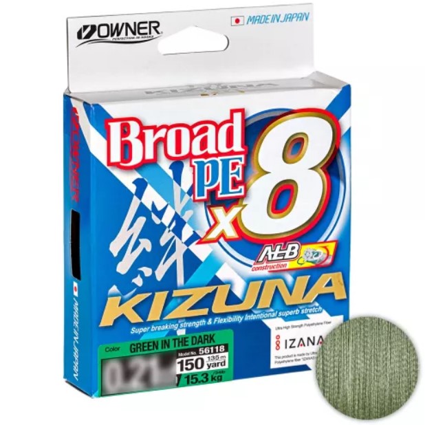 Шнур Owner Kizuna X8 BROAD 135м. 0.12мм. GREEN