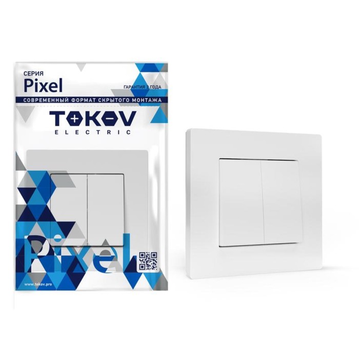 фото Выключатель tokov electric, pixel, 2 клавиши, 10а, ip20, в сборе, белый, tke-px-v2f-c01