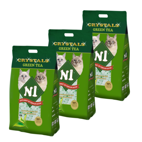 фото Силикагелевый наполнитель для лотков n1 crystals green tea 15л (3 шт по 5л)