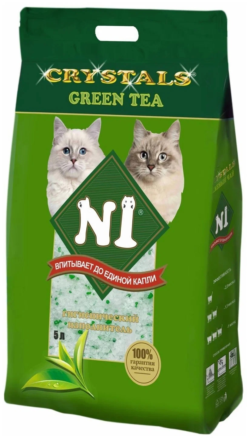 Впитывающий наполнитель N1 CRYSTALS Green Tea силикагелевый, 3 шт по 5л
