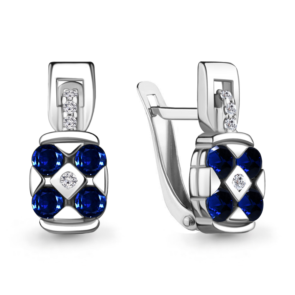 

Серьги из серебра с фианитом/сапфиром искусственным Aquamarine 48504АБ_925_р, 48504АБ_925_р
