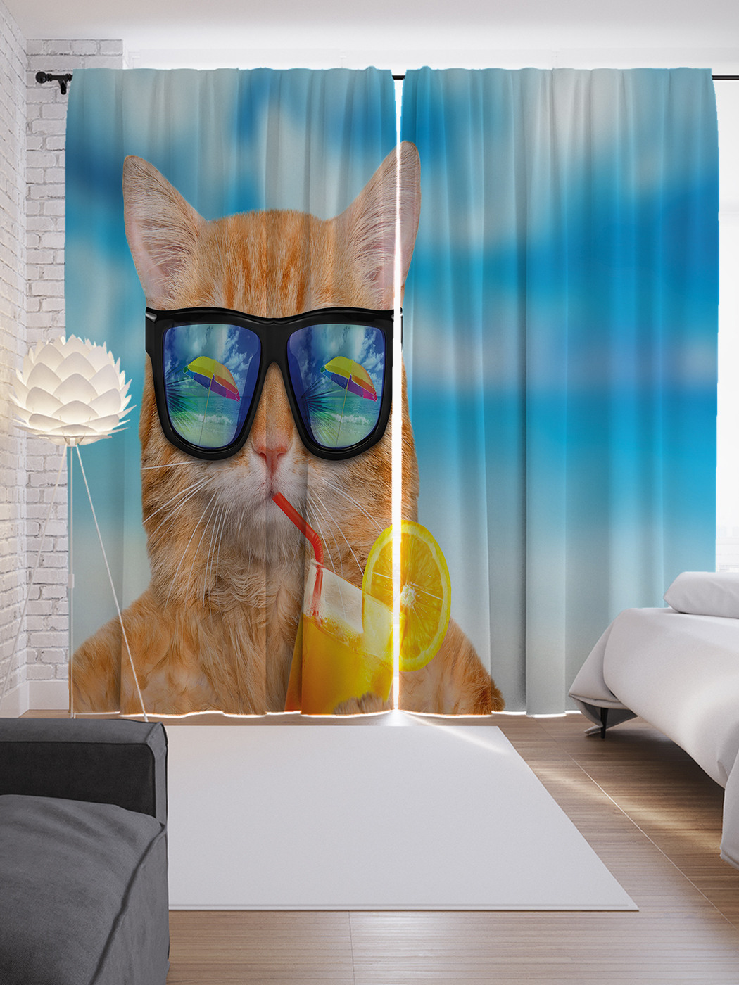 

Шторы JoyArty с фотопечатью "Кот на пляже" из сатена, 290х265 см, Кот на пляже