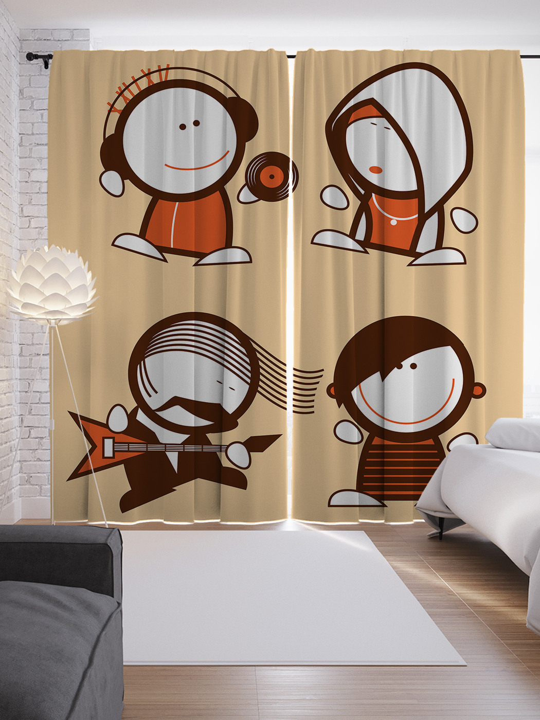 

Шторы JoyArty с фотопечатью "Меломаны" из сатена, 290х265 см, Меломаны