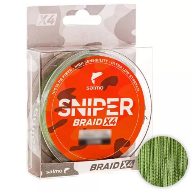 

Шнур Salmo Sniper Braid 91м. 0.16мм. ARMY GREEN, Зеленый, Sniper Braid
