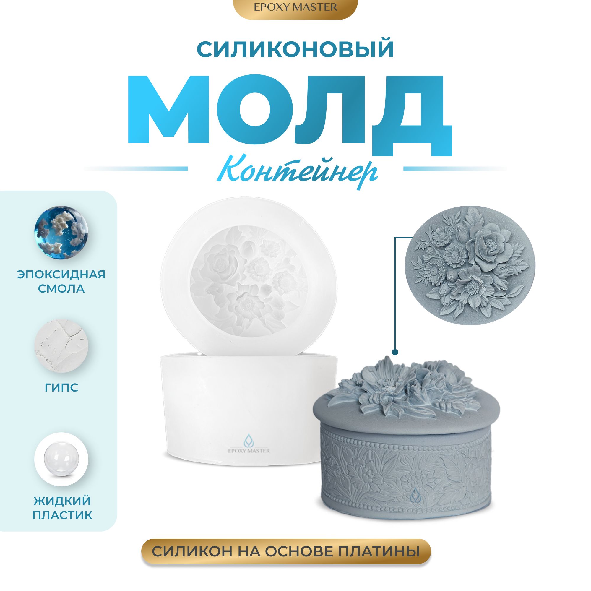 

Силиконовый молд EPOXYMASTER Контейнер банка для свечей с крышкой 8, d7см, Белый, Силиконовый молд