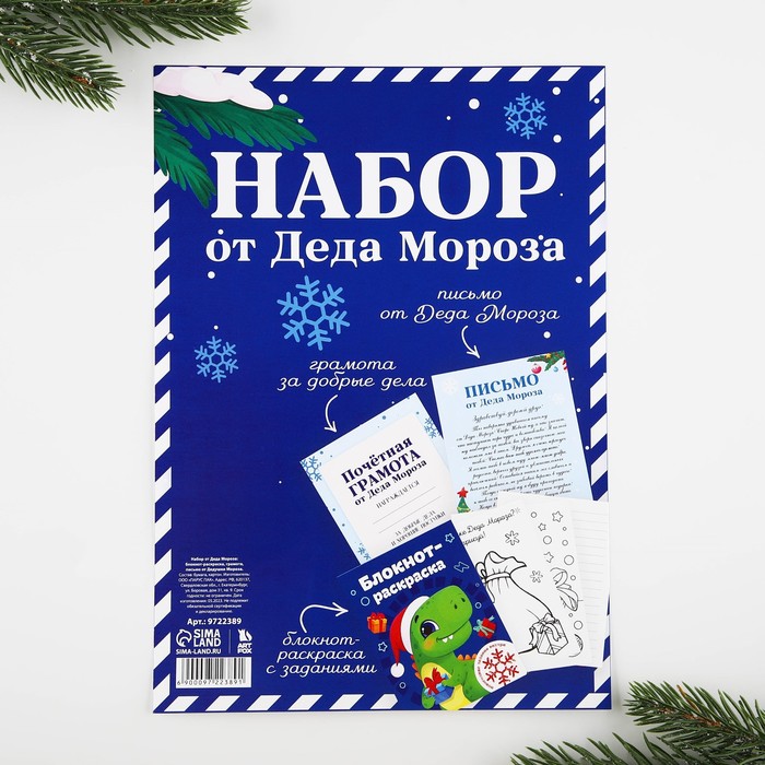 Подарочный набор: блокнот-раскраска, грамота, письмо от Дедушки Мороза «Дино» 100066698213 синий