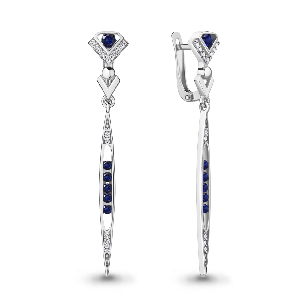 

Серьги подвески из серебра с фианитом/сапфиром искусственным Aquamarine 48513АБ_925_р, 48513АБ_925_р