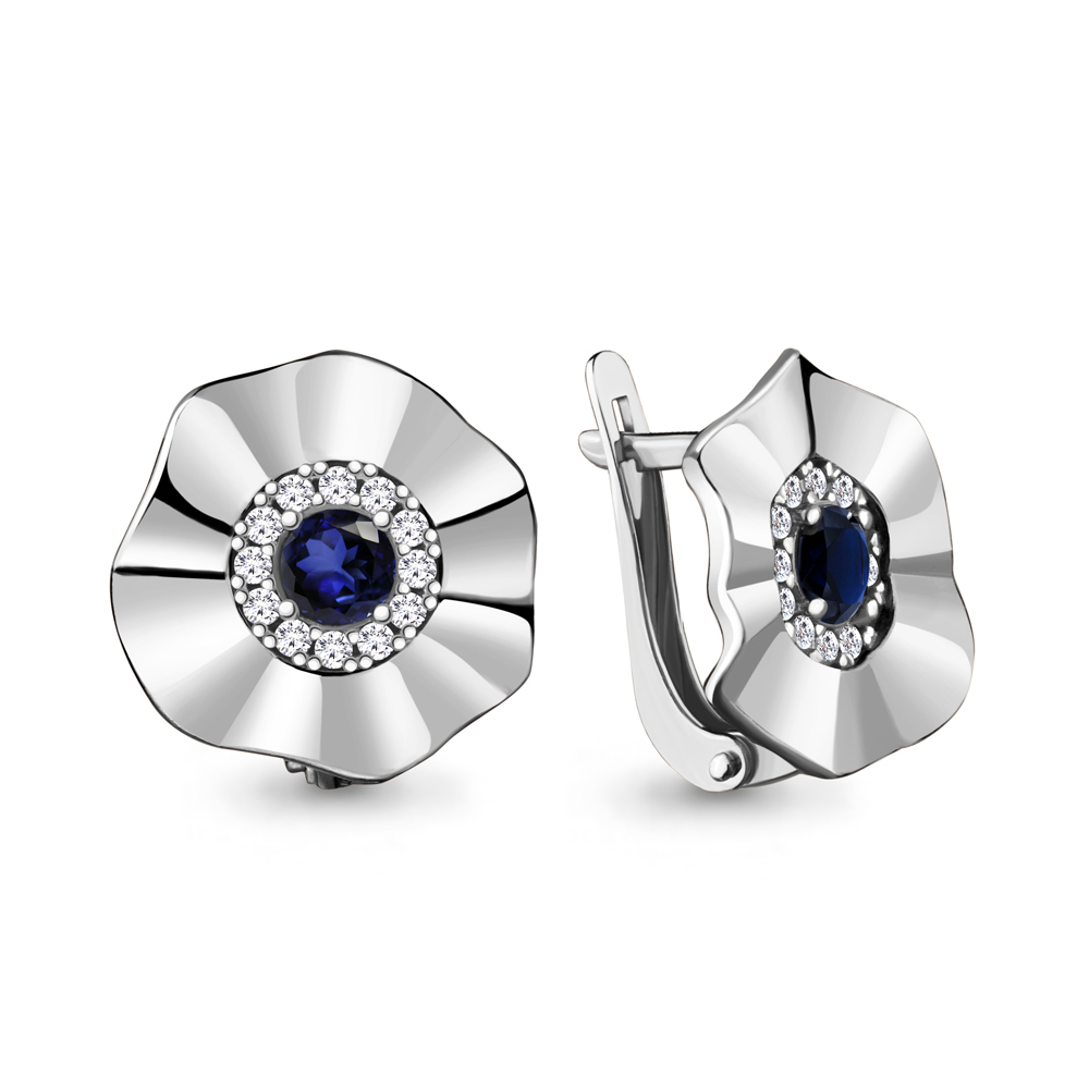 

Серьги из серебра с фианитом/сапфиром искусственным Aquamarine 48514АБ_925_р, 48514АБ_925_р