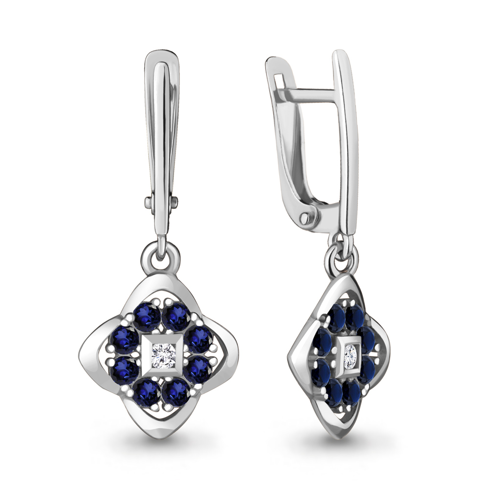 

Серьги подвески из серебра с фианитом/сапфиром искусственным Aquamarine 48515АБ_925_р, 48515АБ_925_р