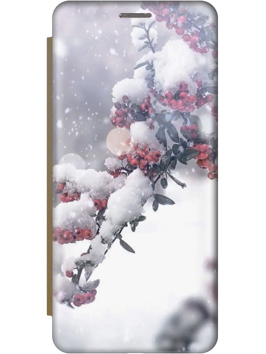 

Чехол-книжка на Samsung Galaxy A21s "Заснеженная рябина" золотистый, Белый;серый, 9477