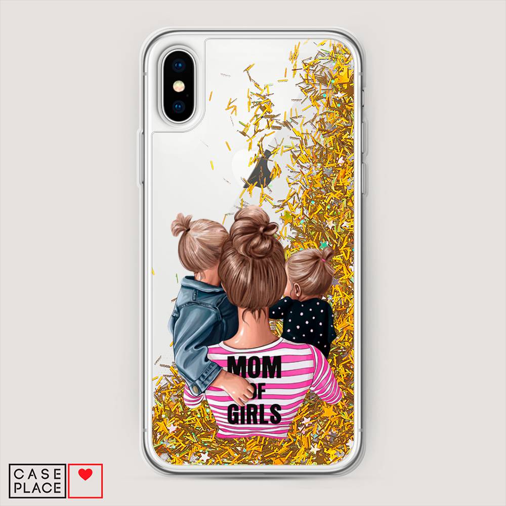 фото Жидкий чехол с блестками "mom of girls" на apple iphone xs max (10s max) awog