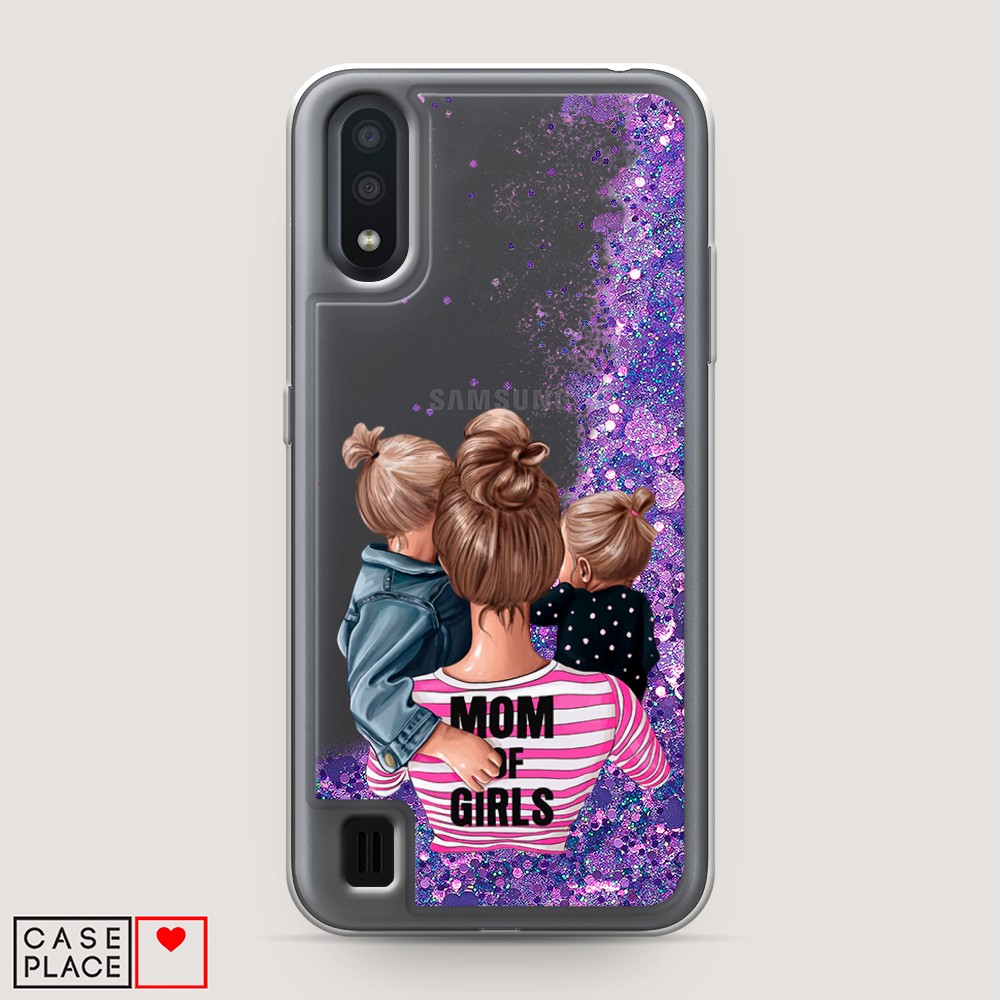 

Жидкий чехол с блестками "Mom of Girls" на Samsung Galaxy A01, 29592-1