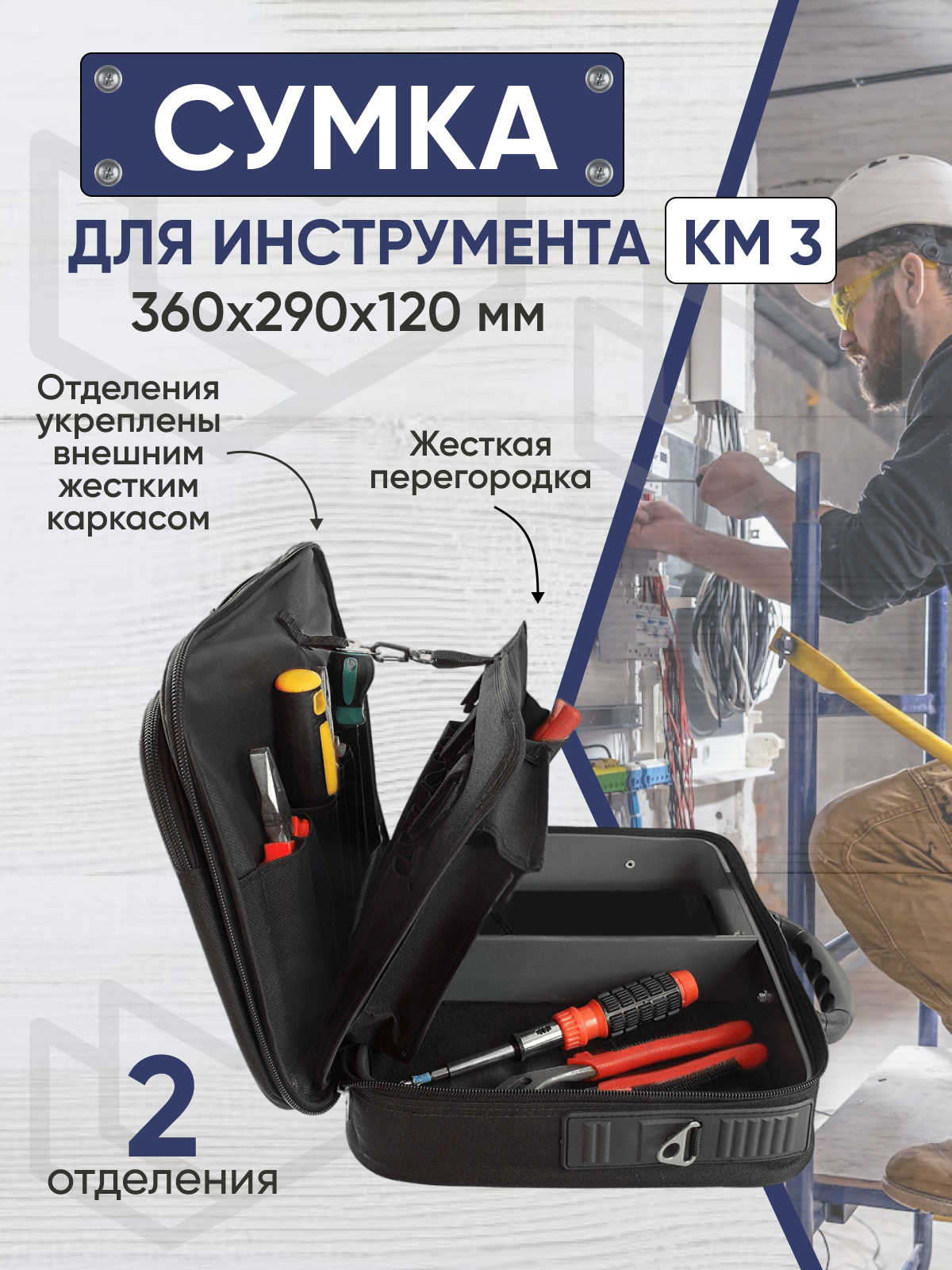 Сумка для инструмента ЭкоДизайн строительная КМ-3 36х29х12 см 2580₽