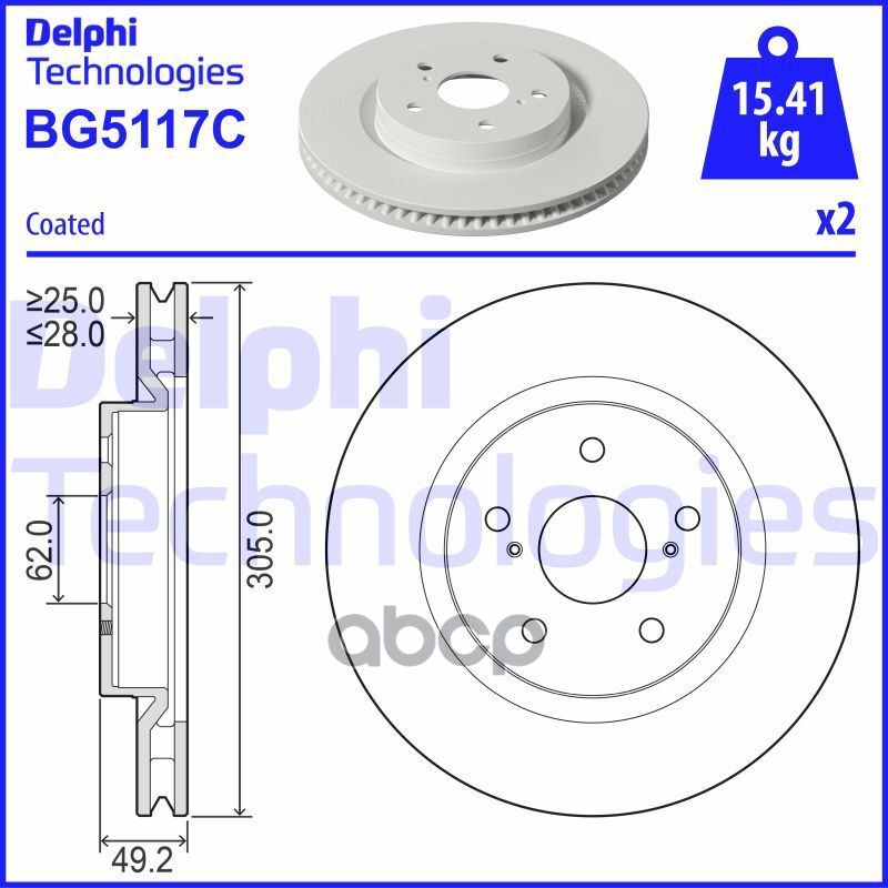 

Диск Тормозной Toyota Camry V70 17-/Rav 4 18- Передний D 305Мм. Delphi арт. bg5117c