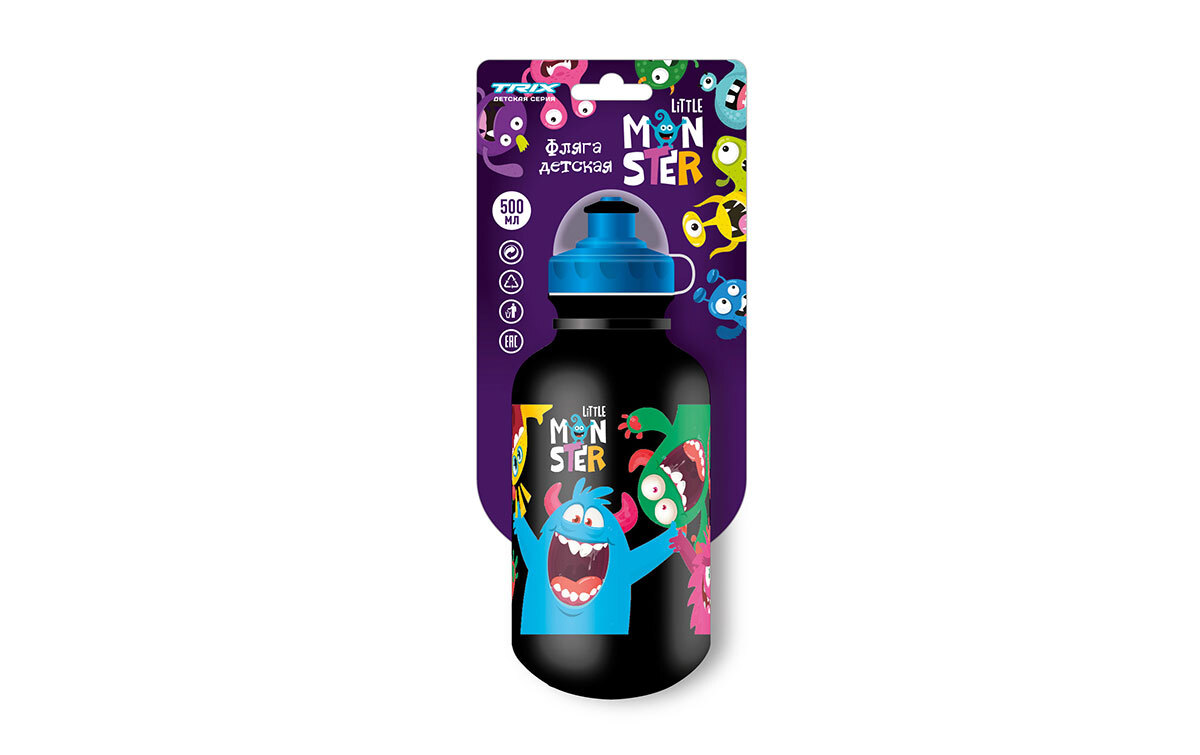 Фляга TRIX Little Monster детская, 500 мл, защитная крышка, LDPE, фиолетовая