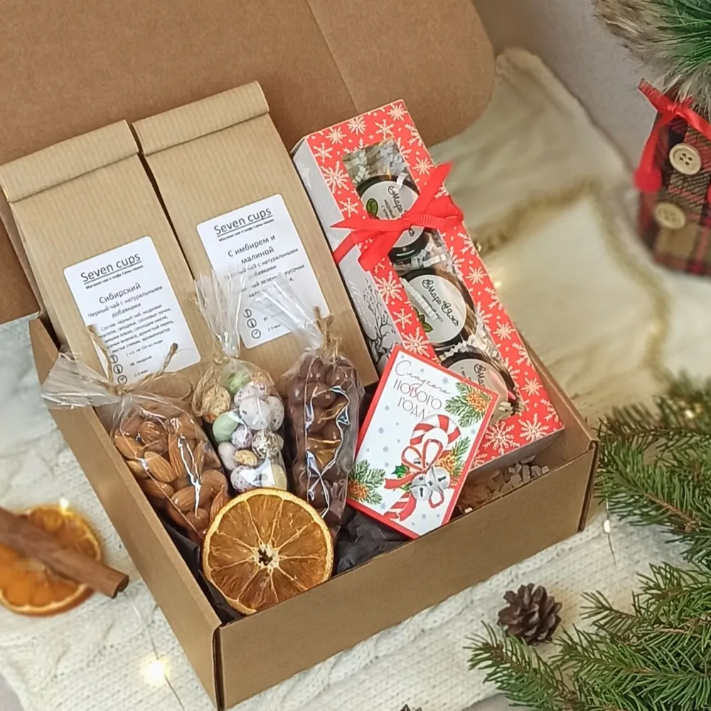 Новогодний набор Семь чашек чайный Сладкого нового года чай, мед, свеча