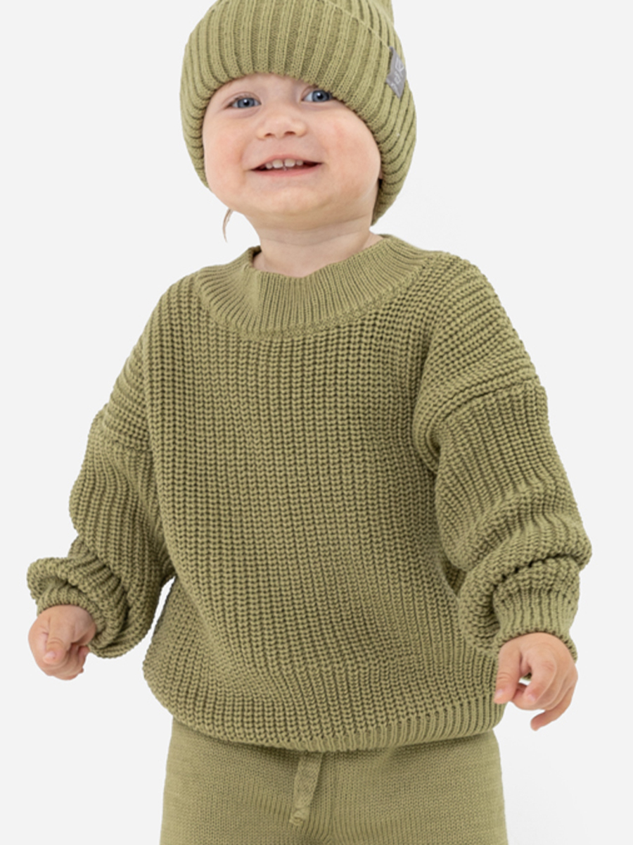 Джемпер детский LZ collection DGEM, вязаный, хаки, 80 свитер а хаки с узором косы и ромбы jan