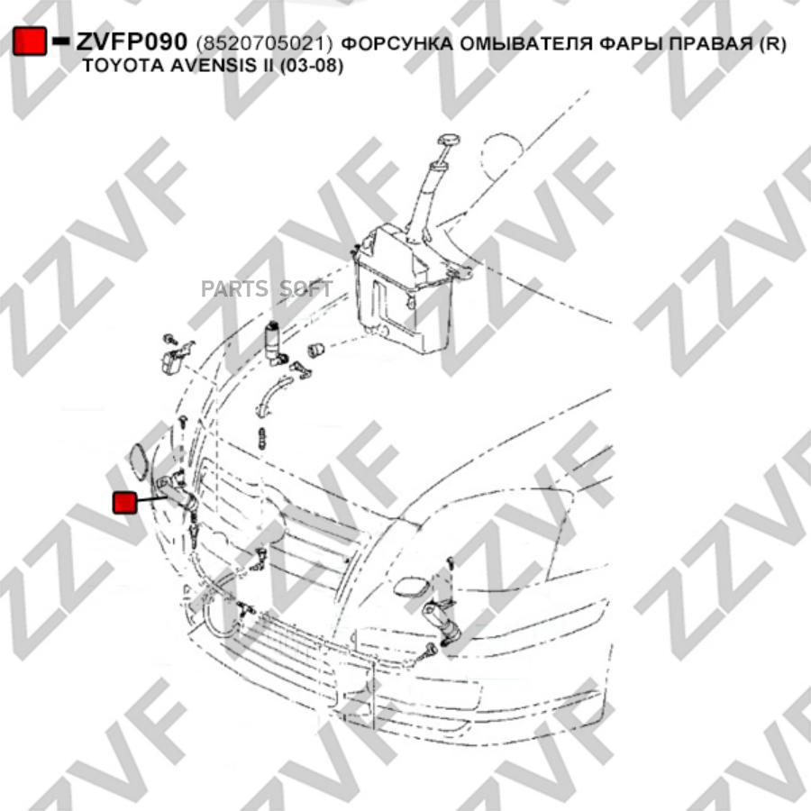 

Форсунка Омывателя Фары Правая R Toyota Avensis Ii 03-08 ZZVF ZVFP090