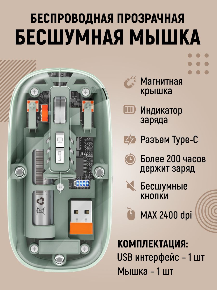Беспроводная мышь NoBrand M233 зеленый 125000₽