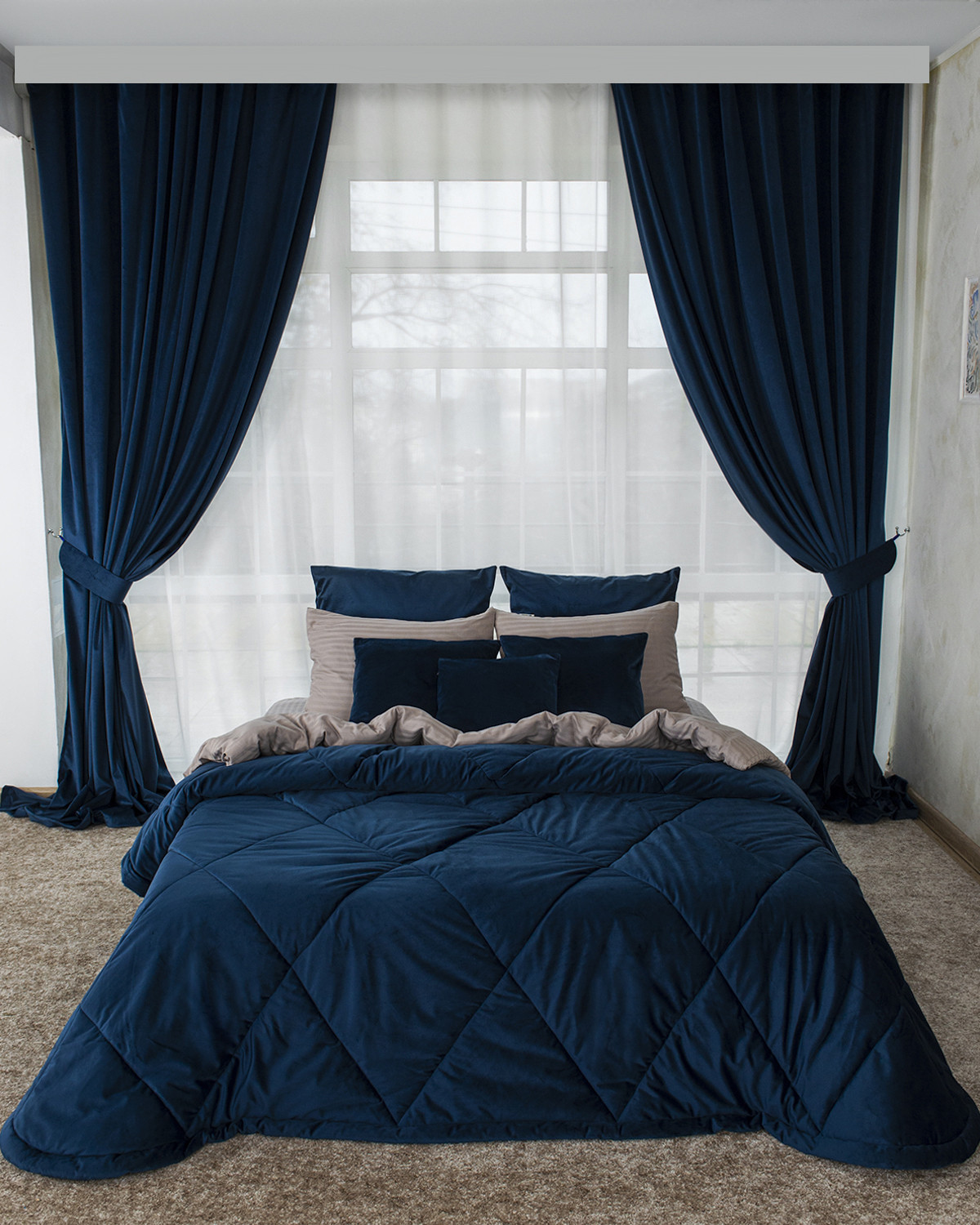 

Штора на люверсах Evrika Home бархат 150x310 Синяя ночь, Беллиссимо люв