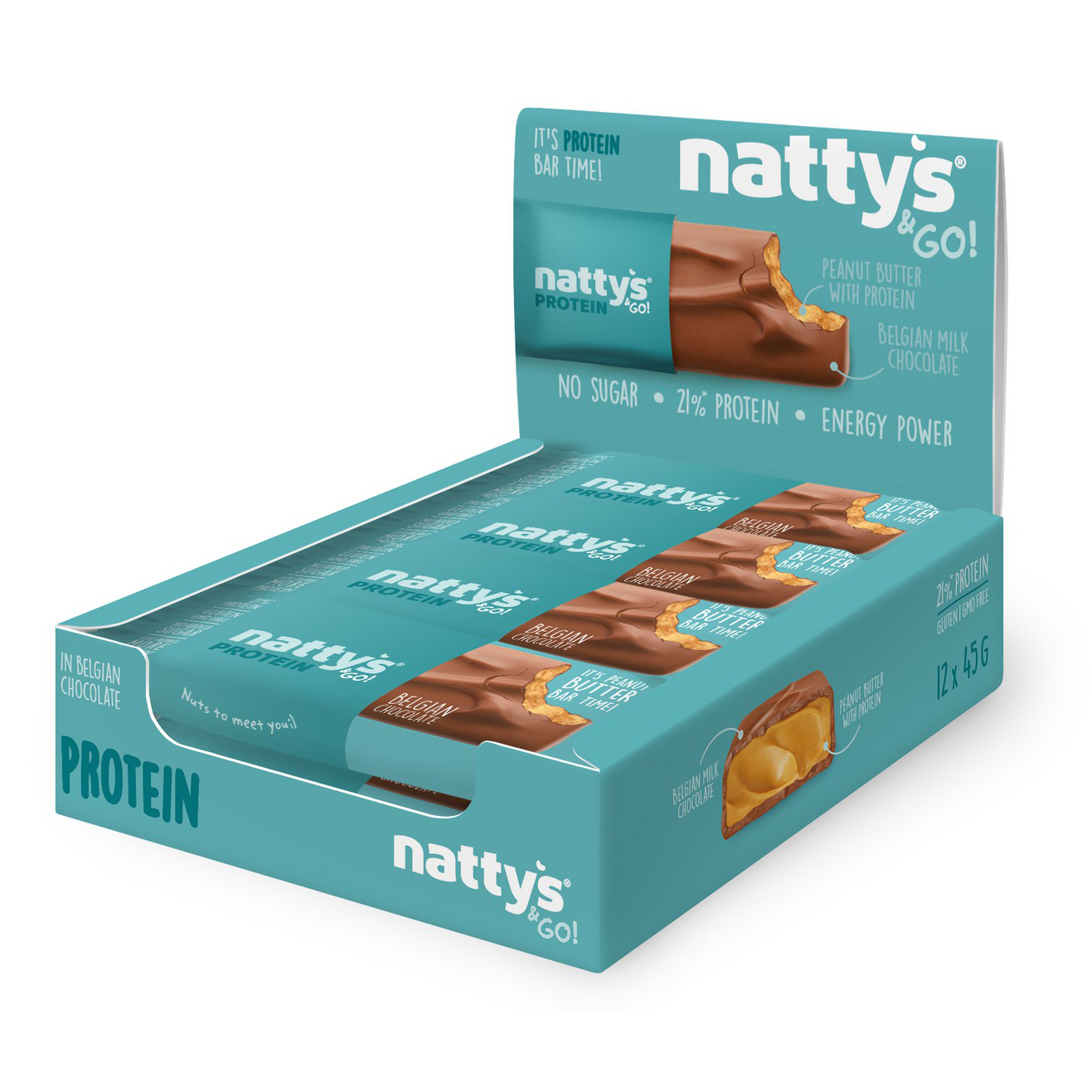 Батончик Nattys & Go Pro шоколадный с арахисовой пастой 45 г x 12 шт
