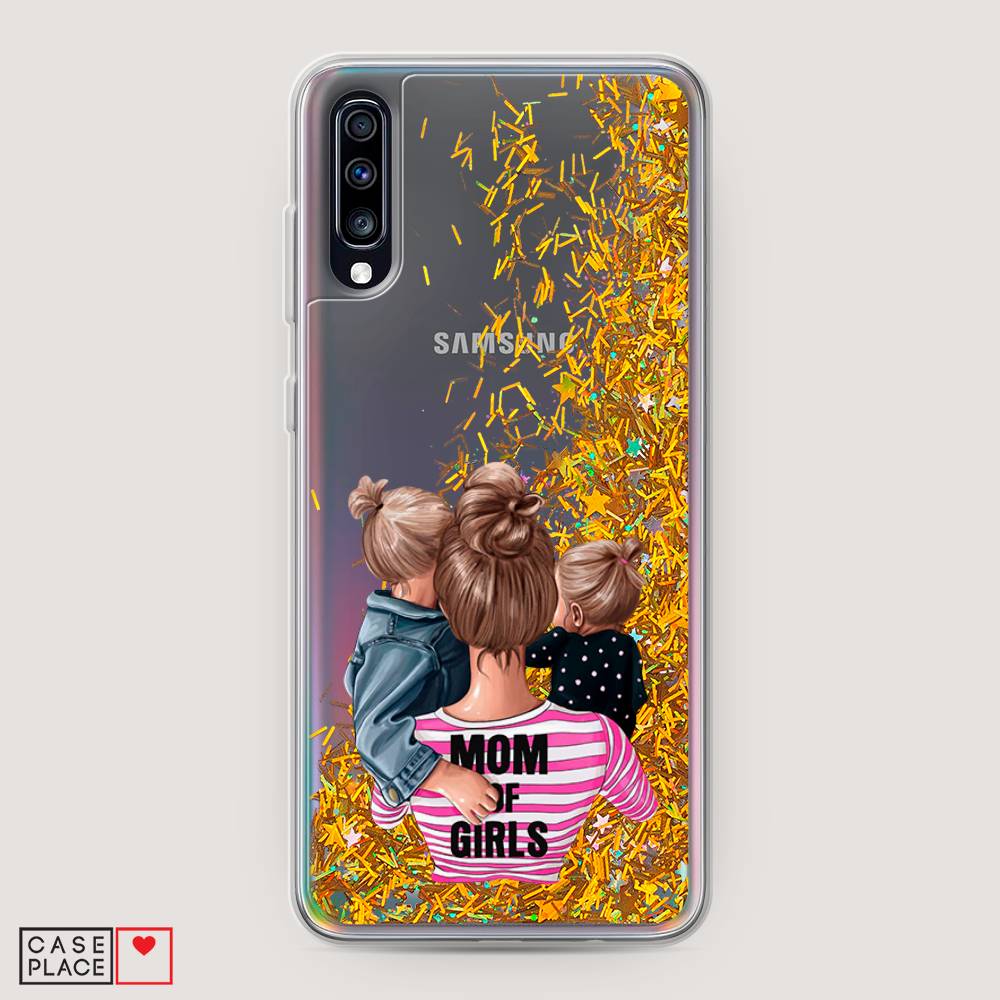 

Жидкий чехол с блестками "Mom of Girls" на Samsung Galaxy A70, 28190-1
