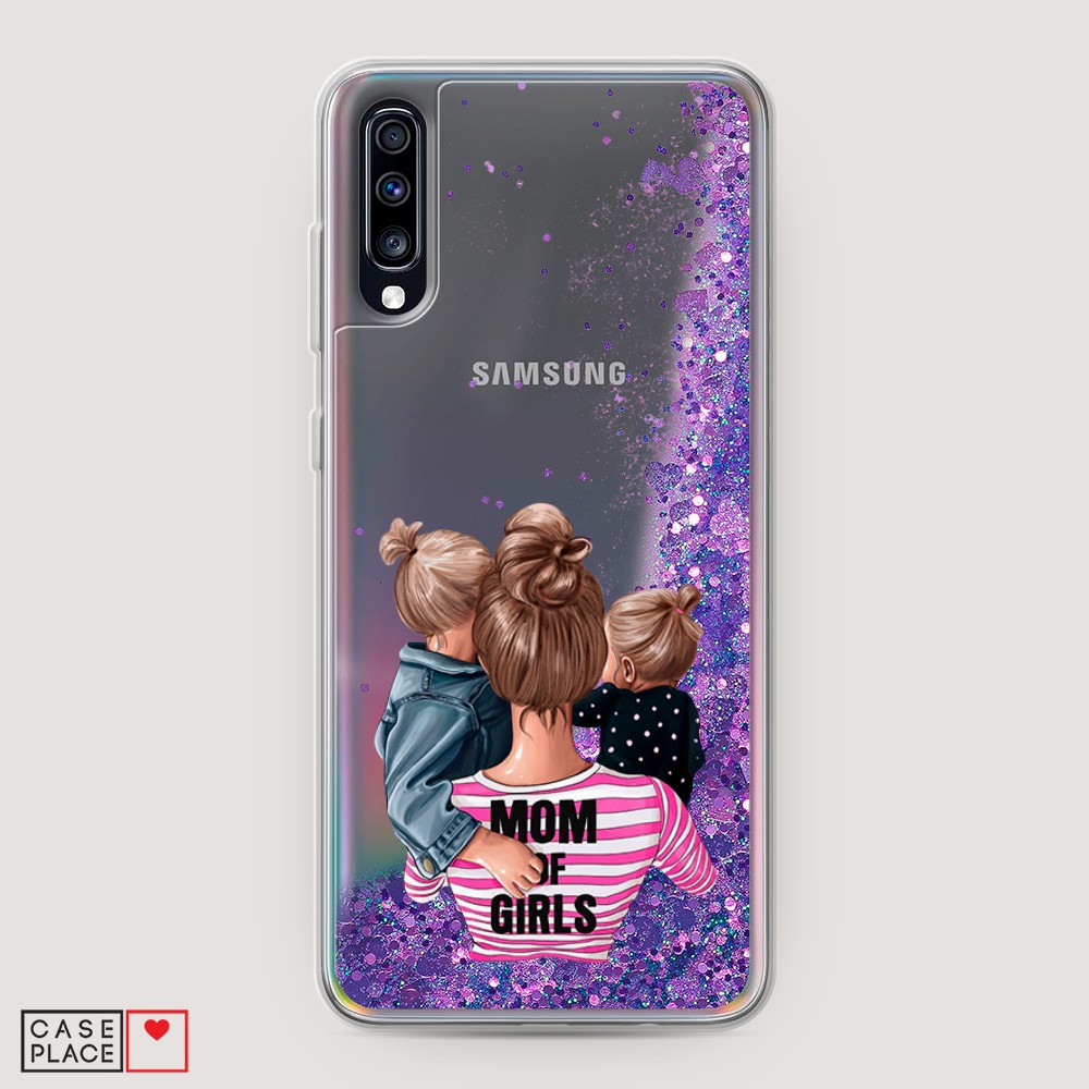 фото Жидкий чехол с блестками "mom of girls" на samsung galaxy a70 awog