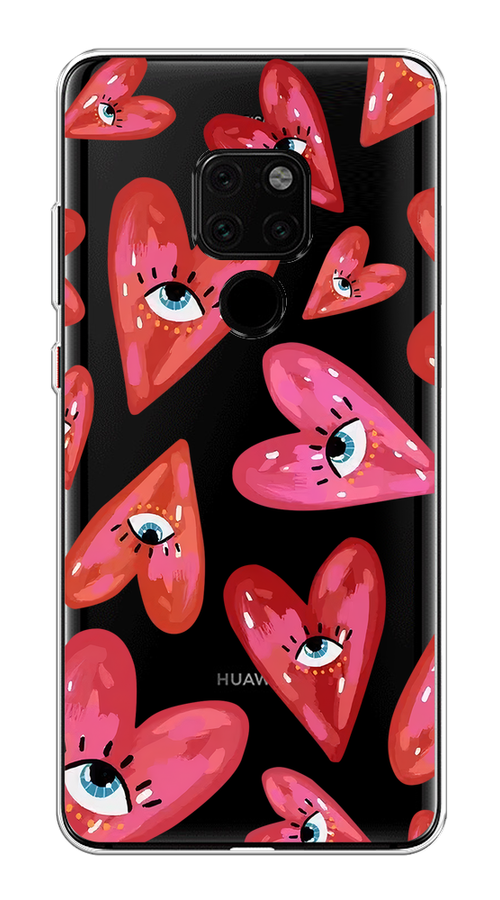 

Чехол на Huawei Mate 20 "Сердечки с глазами", Коричневый;красный;розовый, 66850-1