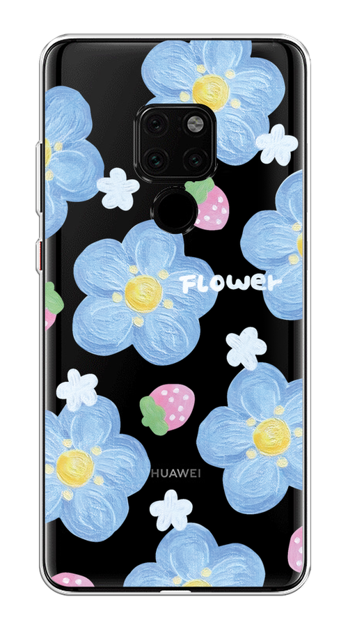 

Чехол на Huawei Mate 20 "Цветы и клубники", Прозрачный;голубой;белый, 66850-1
