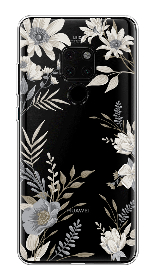 

Чехол на Huawei Mate 20 "Цветы сепия", Серый;прозрачный;зеленый;белый, 66850-1